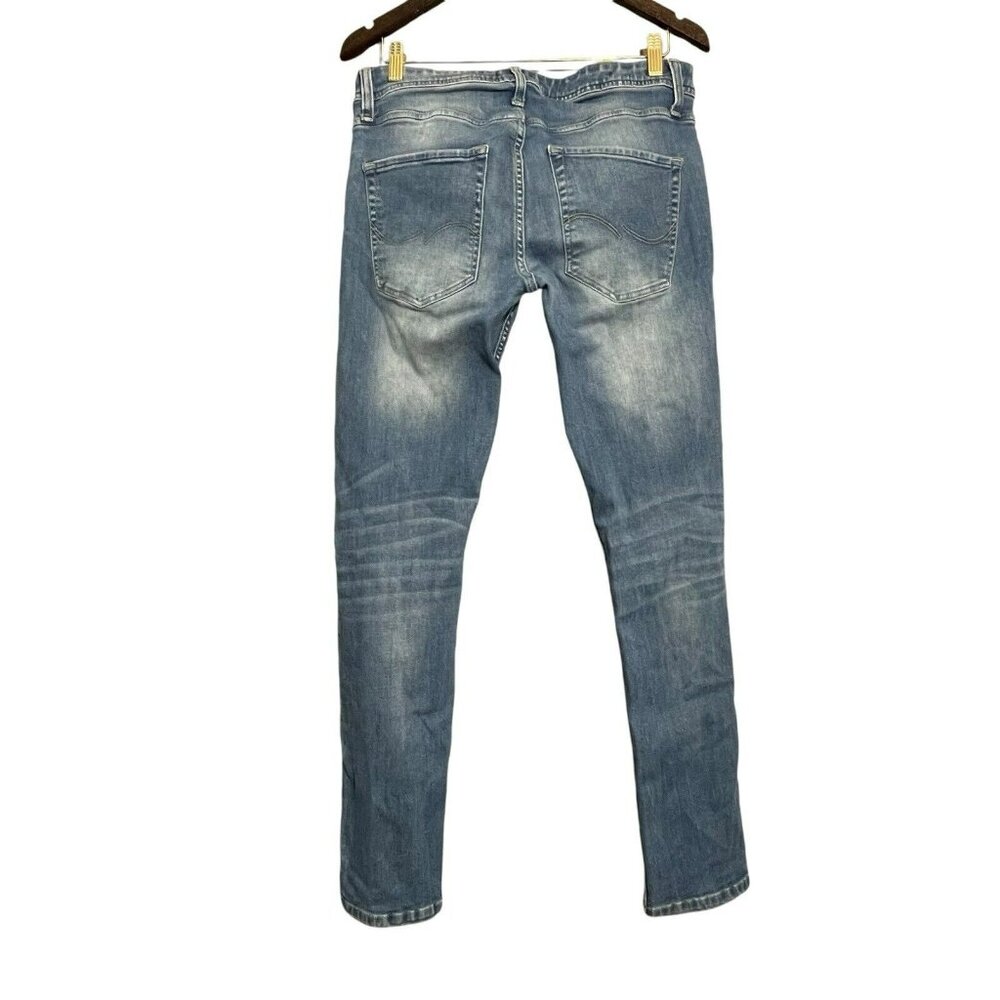 Jack Jones Slim Fit Tim Skinny Jeans Men Sz 33x32 Button Fly Moto Biker Classic - Picture 2 of 13